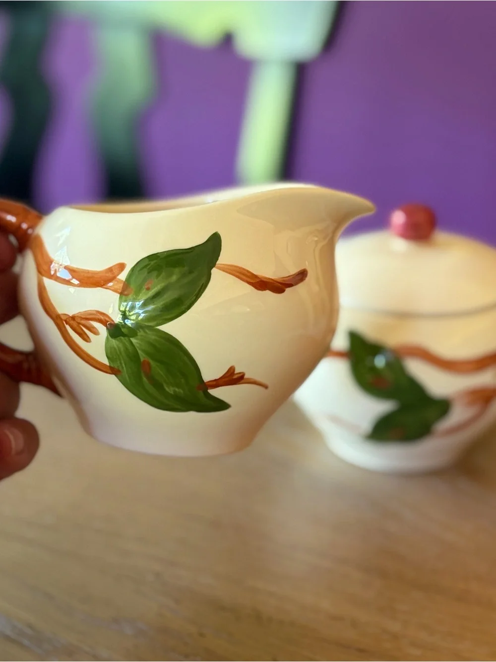 Franciscan Apple lidded sugar bowl and creamer large